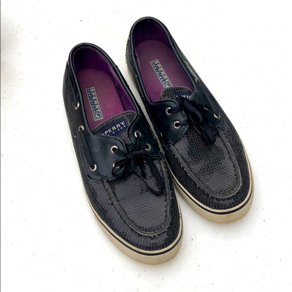 SPERRY BLACK SEQUIN SIZE 10